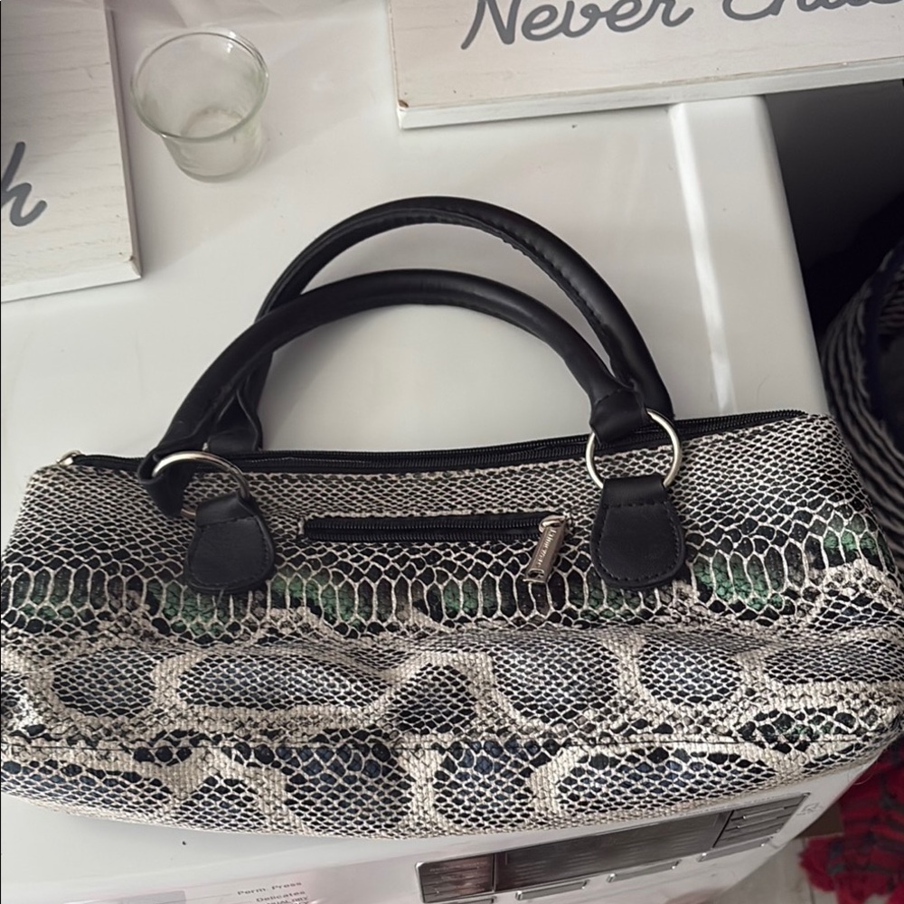 Wine Purse.  Stylish Black and White bag with Snake Print